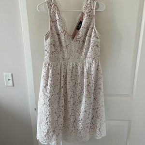 Love Swept White Lace Midi Skater Dress